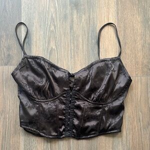 Black Floral Satin Corset